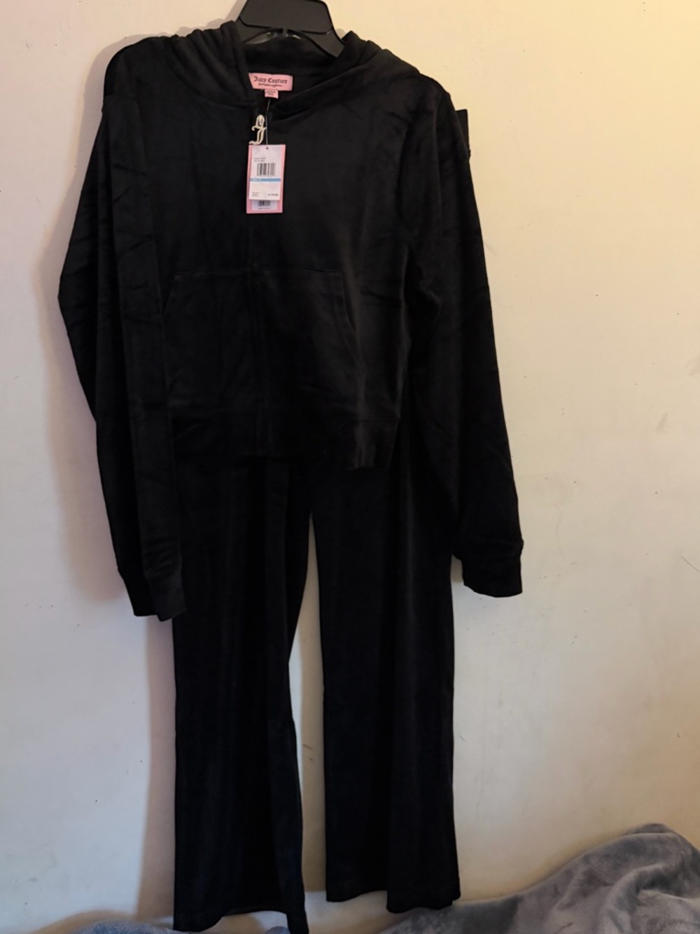 Juicy Couture Black Velour Zip Hoodie and pant set